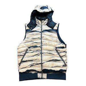 Lululemon Puffer Vest Mens Large Goose Down White Blue Hood Zip Jacket Athletic